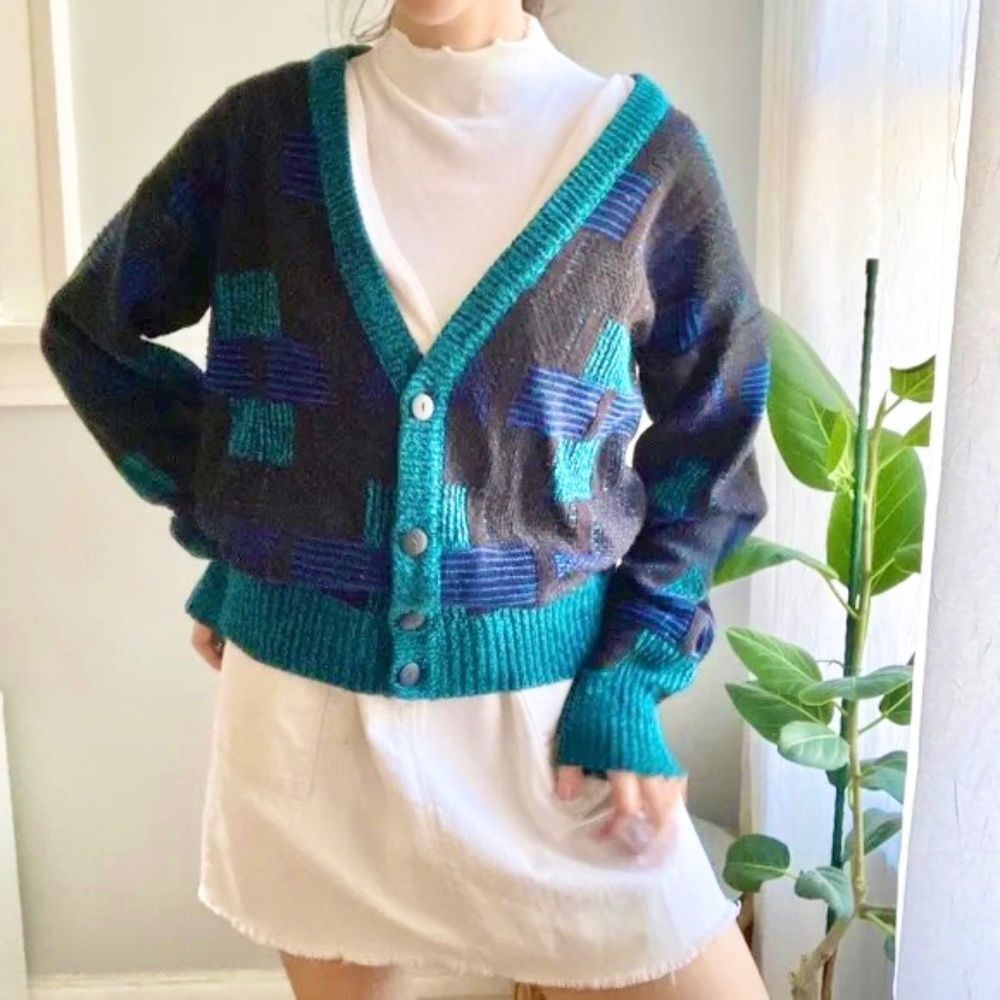 Vintage 90s Geometric Slouchy Cardigan Sweater